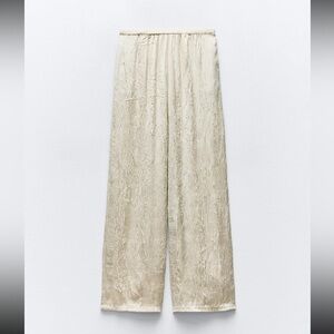 NWT Zara satin effect wide leg pants in off white